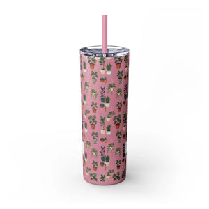 Plant Lover Skinny Tumbler 20oz – Personalized Succulent Pattern with Straw - Tumblers