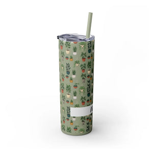 Plant Lover Skinny Tumbler 20oz – Personalized Succulent Pattern with Straw - Tumblers