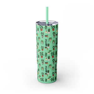 Plant Lover Skinny Tumbler 20oz – Personalized Succulent Pattern with Straw - Tumblers
