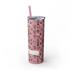 Plant Lover Skinny Tumbler 20oz – Personalized Succulent Pattern with Straw - Tumblers