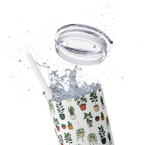 Plant Lover Skinny Tumbler 20oz – Personalized Succulent Pattern with Straw - Tumblers