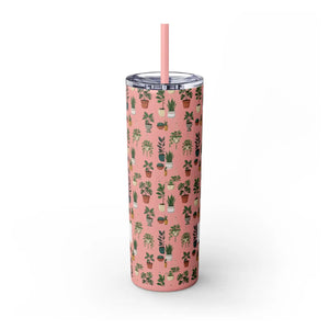 Plant Lover Skinny Tumbler 20oz – Personalized Succulent Pattern with Straw - Tumblers