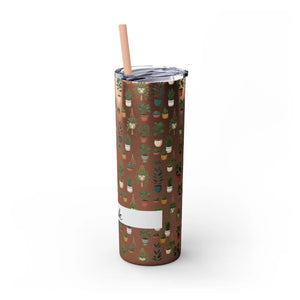 Plant Lover Skinny Tumbler 20oz – Personalized Succulent Pattern with Straw - Tumblers