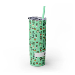 Plant Lover Skinny Tumbler 20oz – Personalized Succulent Pattern with Straw - Tumblers