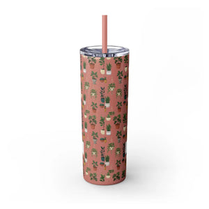 Plant Lover Skinny Tumbler 20oz – Personalized Succulent Pattern with Straw - Tumblers