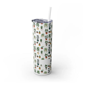 Plant Lover Skinny Tumbler 20oz – Personalized Succulent Pattern with Straw - Tumblers