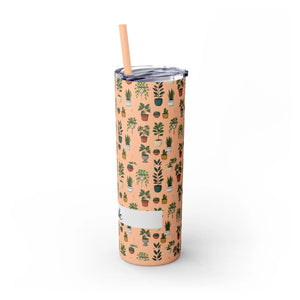 Plant Lover Skinny Tumbler 20oz – Personalized Succulent Pattern with Straw - Tumblers