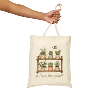 Plant Shelf Canvas Tote, ?Be Patient with Yourself” Succulent Garden Bag - Bags
