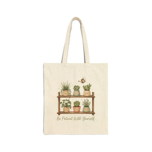 Plant Shelf Canvas Tote, ?Be Patient with Yourself” Succulent Garden Bag - Bags