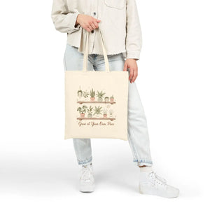 Plant shelf canvas tote bag by DipaliZ — handle and stitch detail