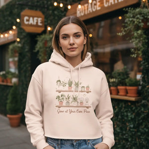 Plant Shelf Crop Hoodie – ?Grow at your Own Pace” Cozy Casual Top for Lovers - Hoodies - s