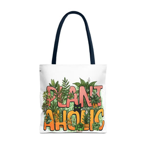 Plant Aholic all-over print tote bag by DipaliZ — boxed-corner construction detail