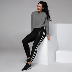 Play Like a Girl Women’s Black Soccer Joggers | Double White Stripe Track Pants - s