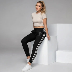 Play Like a Girl Women’s Black Soccer Joggers | Double White Stripe Track Pants - s