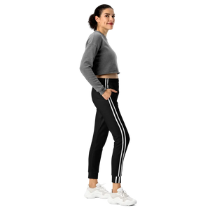 Play Like a Girl Women’s Black Soccer Joggers | Double White Stripe Track Pants - s