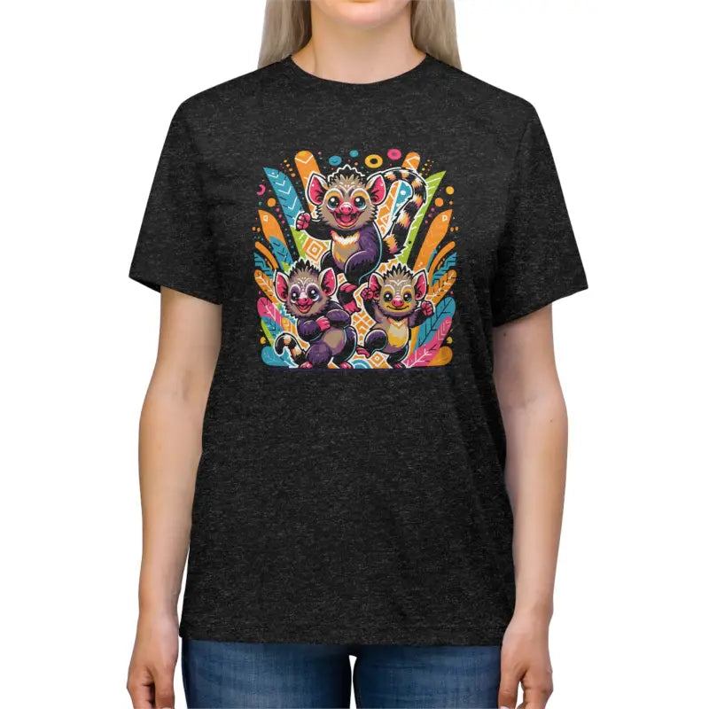 Unisex Triblend Tee with Playful Animals Design - Black Heather / s T-shirt