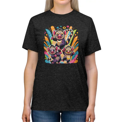 Unisex Triblend Tee with Playful Animals Design - Black Heather / s T-shirt