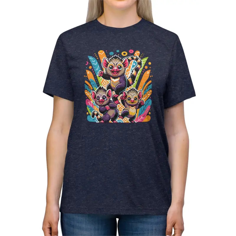 Unisex Triblend Tee with Playful Animals Design - Navy Triblend / s T-shirt