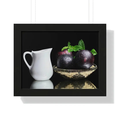 Plumazing Fresh Plum Fruits Framed Poster for Home Decor - 16″ x 12″ / Black