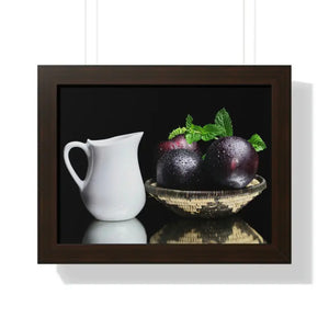 Fresh Plum Fruits Framed Horizontal Poster - Vibrant Wall Art - Dipaliz - 16″ x 12″ / Walnut - Posters Prints & Visual