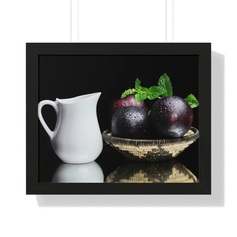 Plumazing Fresh Plum Fruits Framed Poster for Home Decor - 20’’ x 16’’ / Black