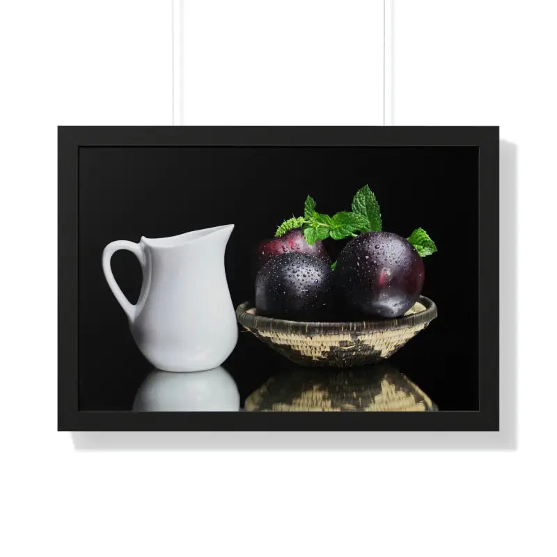 Plumazing Fresh Plum Fruits Framed Poster for Home Decor - 30’’ x 20’’ / Black