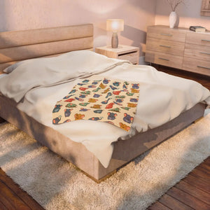 Plush Baby Blanket, Pastel Elephant Pattern Velveteen Throw - Blankets