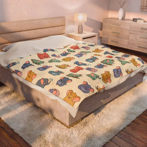 Plush Baby Blanket, Pastel Elephant Pattern Velveteen Throw - Blankets