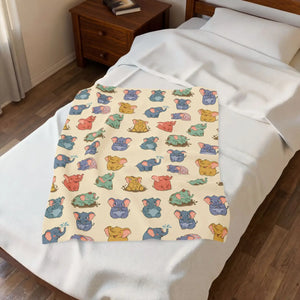 Plush Baby Blanket, Pastel Elephant Pattern Velveteen Throw - Blankets