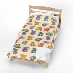 Plush Baby Blanket, Pastel Elephant Pattern Velveteen Throw - Blankets