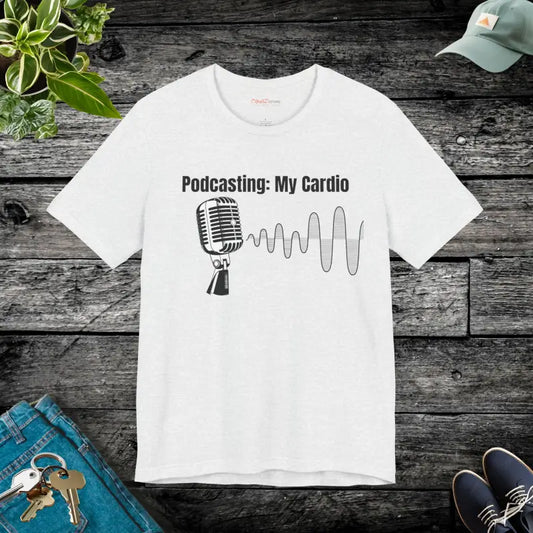 Dive Into Podcasting & Cardio Vibes with our Unisex Jersey Tee! - Ash / s T-shirt