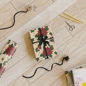 Wrapping Paper Roll - Satin Poinsettia Pinecone Cream - Dipaliz