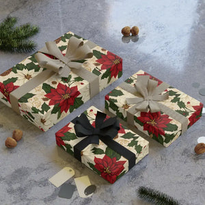 Wrapping Paper Roll - Satin Poinsettia Pinecone Cream - Dipaliz