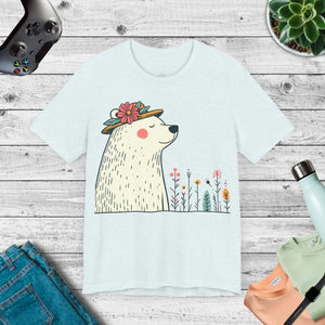 Whimsical Polar Bear Tee - Flower Hat Cotton - Dipaliz - T-shirts
