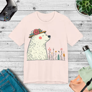 Whimsical Polar Bear Tee - Flower Hat Cotton - Dipaliz - T-shirts