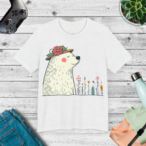 Whimsical Polar Bear Tee - Flower Hat Cotton - Dipaliz - T-shirts