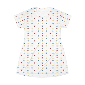 Polka Dot T‑shirt Dress, Colorful Red Blue & Yellow All‑over Print - Dresses