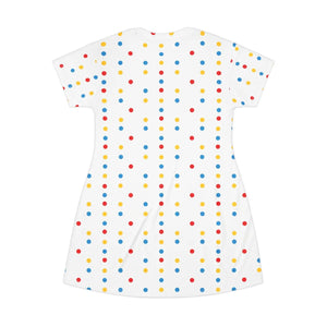 Polka Dot T‑shirt Dress, Colorful Red Blue & Yellow All‑over Print - Dresses