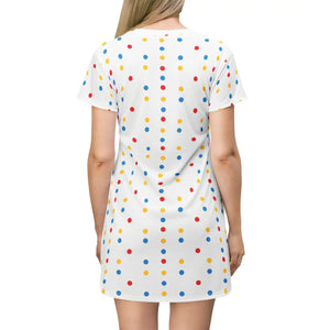 Polka Dot T‑shirt Dress, Colorful Red Blue & Yellow All‑over Print - Dresses