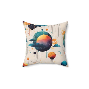 Vibrant Square Pillow Abstract Planets and Clouds - Dipaliz - Throw Pillows