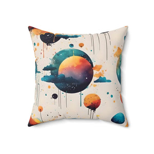 Vibrant Square Pillow Abstract Planets and Clouds - Dipaliz - Throw Pillows