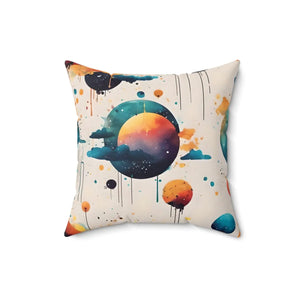 Vibrant Square Pillow Abstract Planets and Clouds - Dipaliz - Throw Pillows