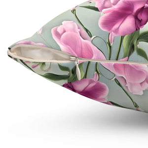 Sweet Pea Polyester Square Pillow – Floral 18x18 - Dipaliz - Throw Pillows