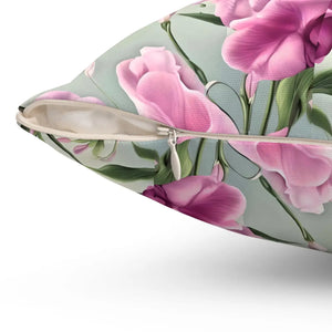 Sweet Pea Polyester Square Pillow – Floral 18x18 - Dipaliz - Throw Pillows