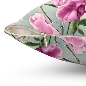 Sweet Pea Polyester Square Pillow – Floral 18x18 - Dipaliz - Throw Pillows