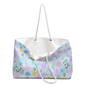 Blue Floral Polyester Weekender Bag - Travel Ready Tote - Dipaliz - 24’’ × 13’’ - Bags