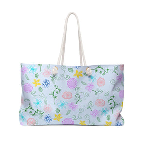 Blue Floral Polyester Weekender Bag - Travel Ready Tote - Dipaliz - 24’’ × 13’’ - Bags