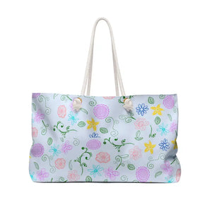 Polyester Weekender Bag Blue Floral Beach Travel Tote - Dipaliz - 24’’ × 13’’ - Bags