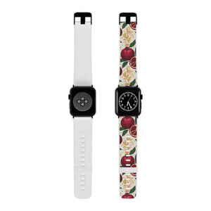 Pomegranate Floral Apple Watch Band - Botanical Red Fruit Print - Dipaliz - 7.5’’ × 0.75’’ / 42 - 44 Mm / Black