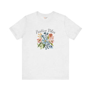 Positive Vibes Floral Tee - Unisex Short Sleeve Cotton - Dipaliz - Ash / s - T-shirts